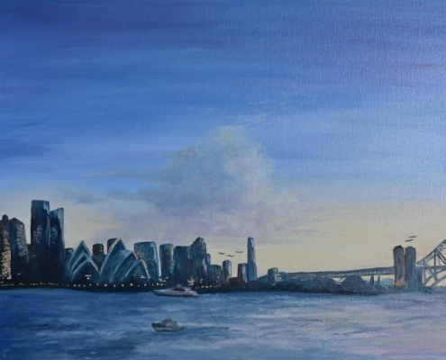 About me: A very Blue Sydney seascape completed in oil paints
